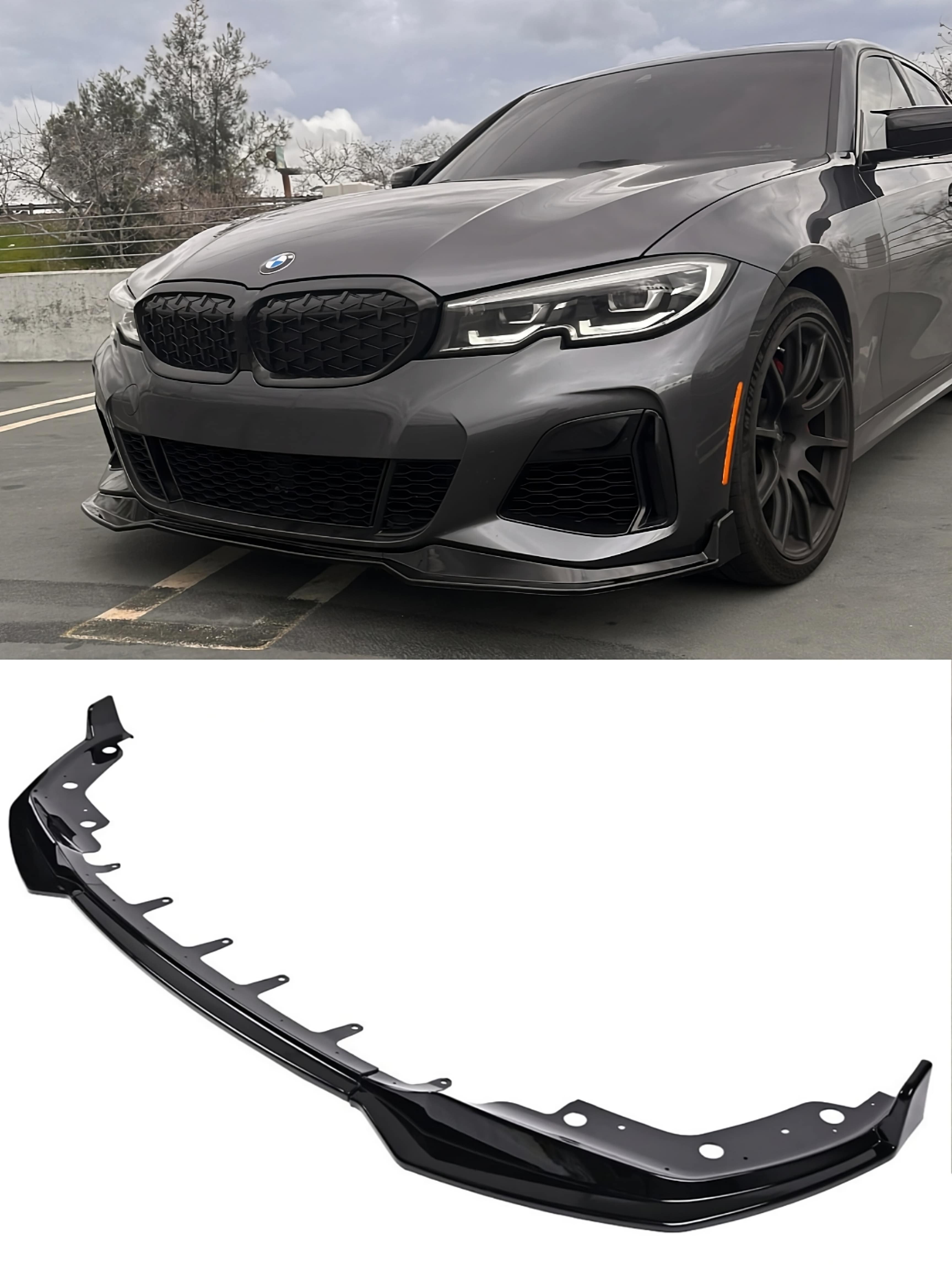 G20 M340i 330i Front M Bumper Lip Splitter Spoiler Gloss Black Compatible for 2019-2022 BMW 3 Series M Bumper Only